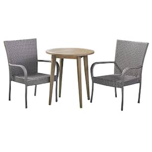 Linwood Gray 3-Piece Wood and Faux Rattan Outdoor Bistro Set