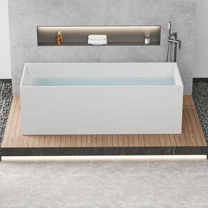 67 in. x 28.38 in. Stone Resin Flatbottom Solid Surface Freestanding Soaking Bathtub in Matte White