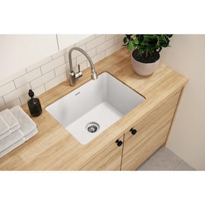 Quartz Classic White Quartz 25 in. Single Bowl Undermount Laundry Sink with Perfect Drain