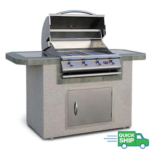 6 ft. Stucco and Tile Grill Island with 4 Burner Gas Grill in Stainless Steel