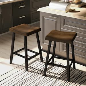 Arcadiance 24.13 in. Weathered Oak and Black Metal Counter Height Stools (Set of 2)