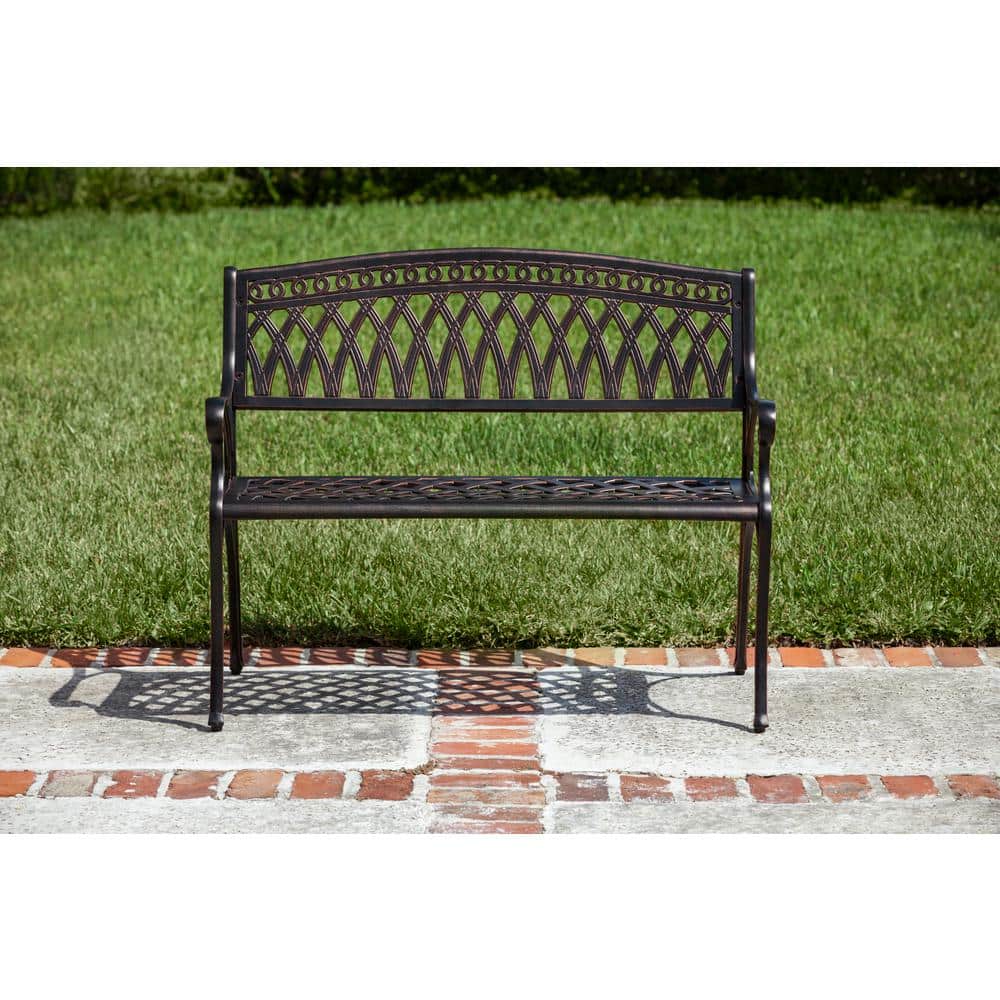 Simone 40" Antique Bronze Cast Aluminum Patio Bench