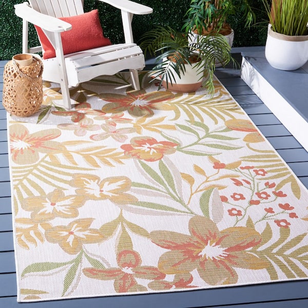 Courtyard Beige/Rust 4 ft. x 6 ft. Botanical Leaves Indoor/Outdoor Area Rug