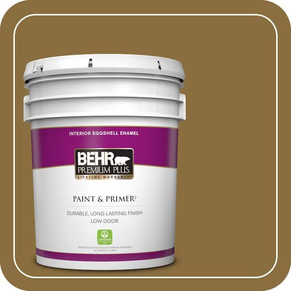 BEHR PREMIUM PLUS 5 Gal. #S310-7A Vintage Brass Eggshell Enamel Low Odor Interior Paint and Primer