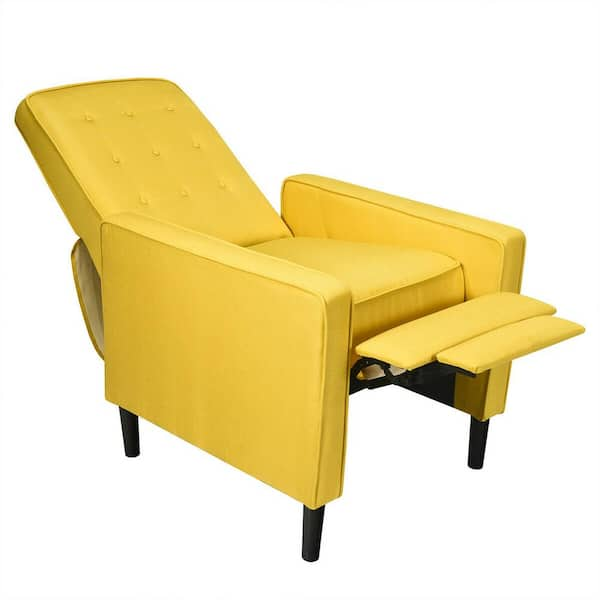 Gymax Mid-Century Push Back Recliner Chair Fabric Tufted Single Sofa w/Footrest Yellow