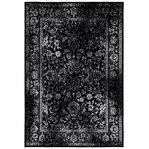 Adirondack Black/Ivory 3 ft. x 5 ft. Border Distressed Area Rug