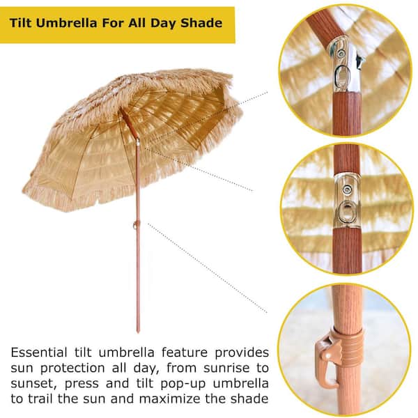 8 ft. Steel Market Hawaiian Style Palapa, Tiki Thatch Beach, Patio Umbrella in Natural Hula