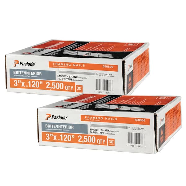 Paslode 3 in. x 0.120-Gauge 30-Degree Brite Smooth Shank Paper Tape Framing Nails Combo Kit Includes (2500 Per Box) (2-Pack)