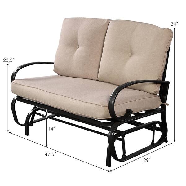 Costway 2 Person Metal Outdoor Patio Glider Rocking Bench Loveseat With Beige Cushion Hm0009 The Home Depot - 2 Person Patio Glider Loveseat Rocking Chair Bench