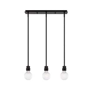 Albany 60-Watt 3-Light Espresso, Linear Pendant Light with Clear Bubble Glass Shades and No Bulbs Included