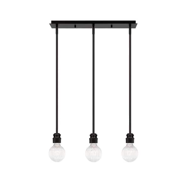 Unbranded Albany 60-Watt 3-Light Espresso, Linear Pendant Light with Clear Bubble Glass Shades and No Bulbs Included