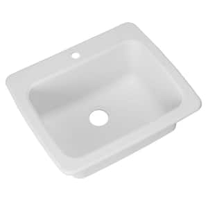 Dual Mount Granite 25 in. 1-Hole Single Basin Kitchen Sink in White