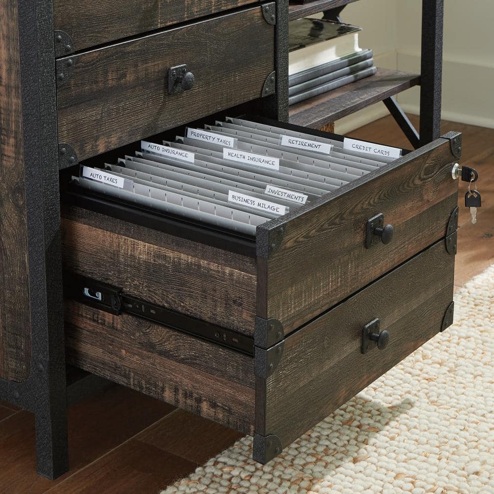 Carbon Oak Industrial 3-Drawer Lockable Filing Credenza