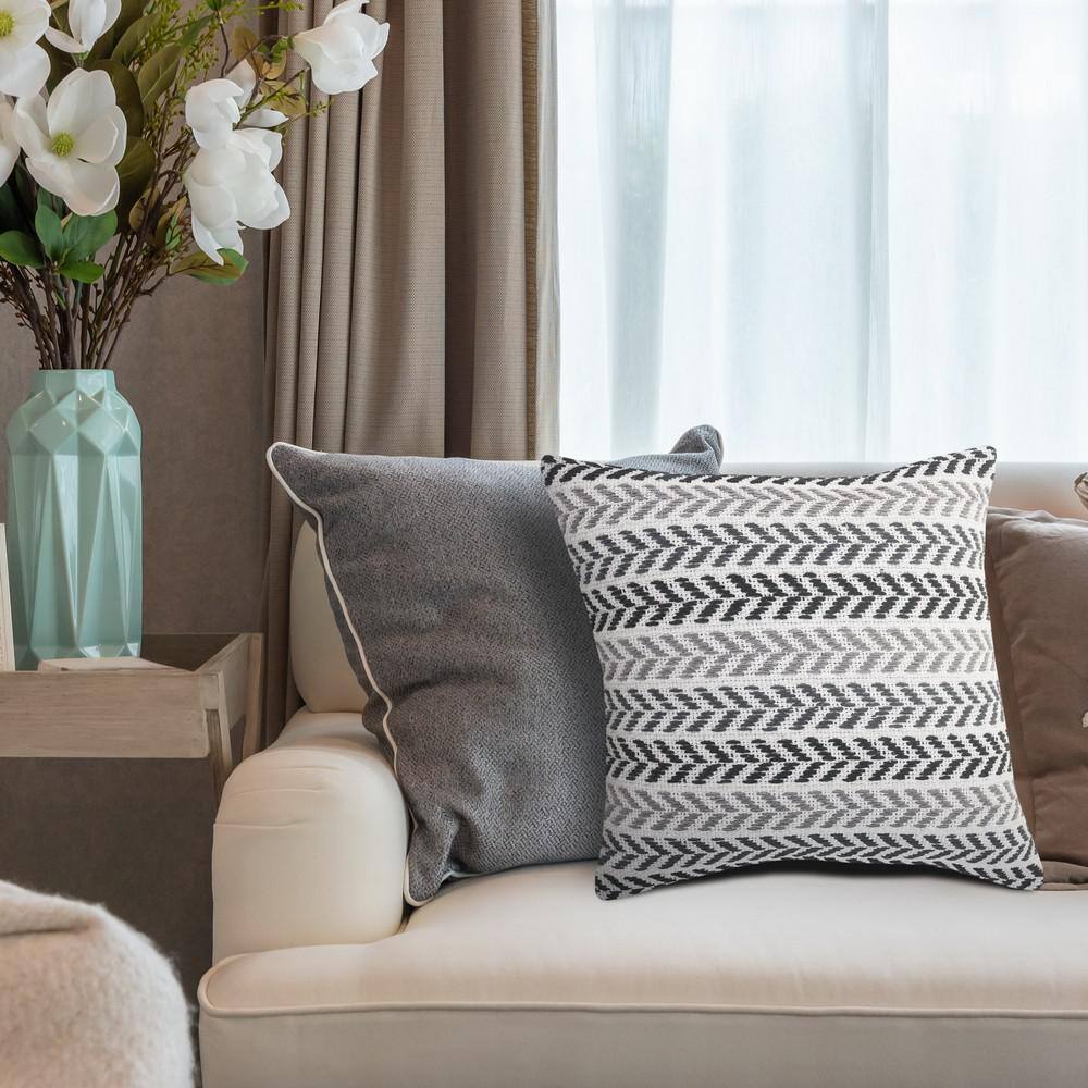 Black and Gray Chevron Embroidered Cotton Throw Pillow