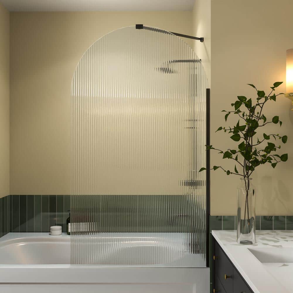 33 in. W x 58 in. H Framed Fixed Tub Door in Matte Black with 1/4 in. (6mm) Fluted Glass price history on PriceWatchPro