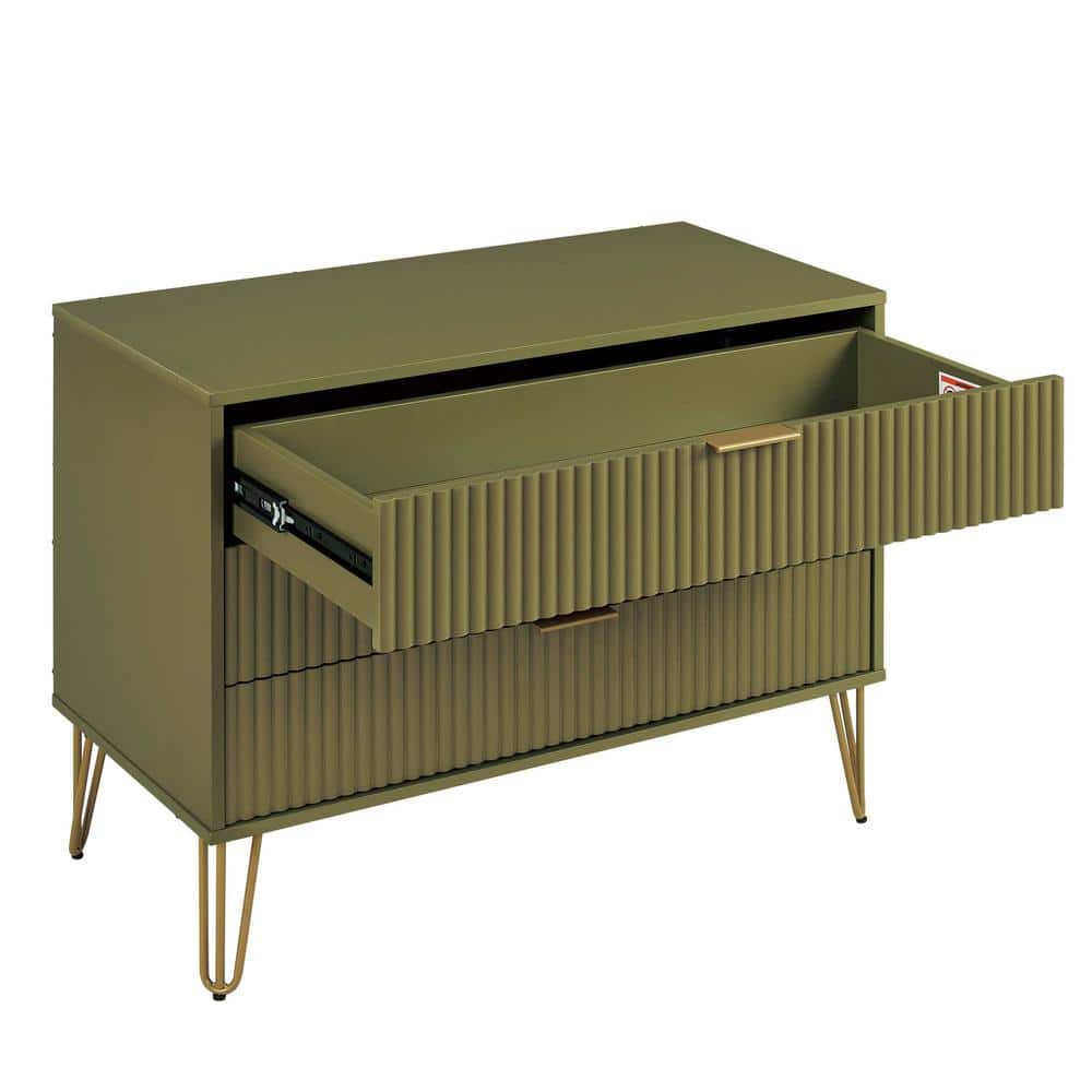 Olive Green 3-Drawer Chest with Gold Hairpin Legs