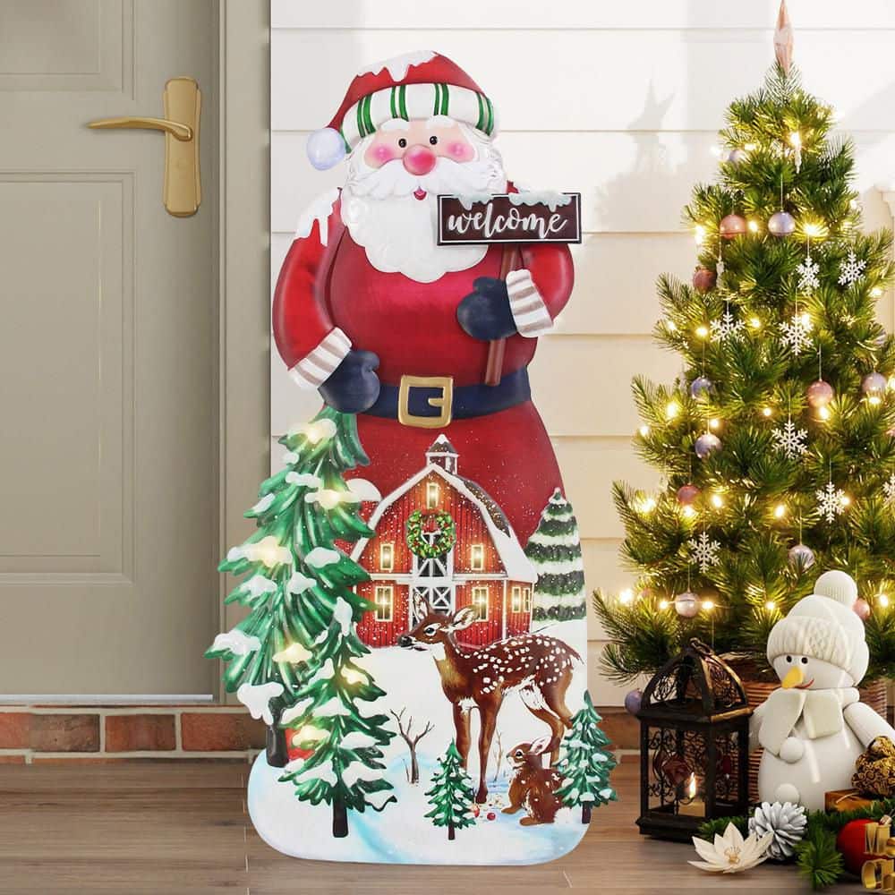 40 in. Red Steel Battery Operated Floor Standing Pre-Lit Santa Christmas Sign with LED Lights price history on PriceWatchPro