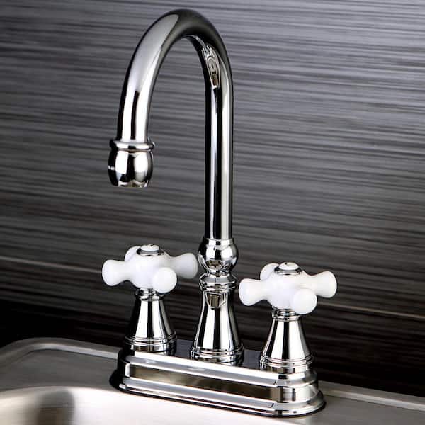 Classic 2-Handle Bar Faucet with Porcelain Handles in Polished Chrome