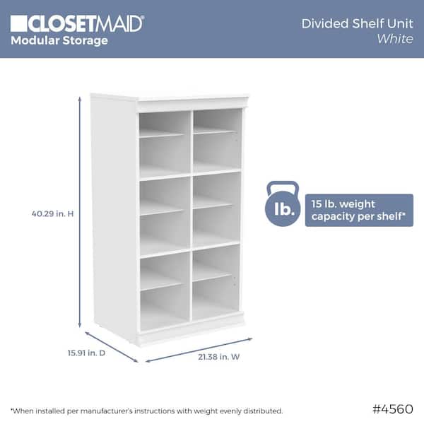 ClosetMaid 456000 21.39 in. W White Modular Storage Stackable Wood Closet System 12-Shelf Unit with Dividers - 3