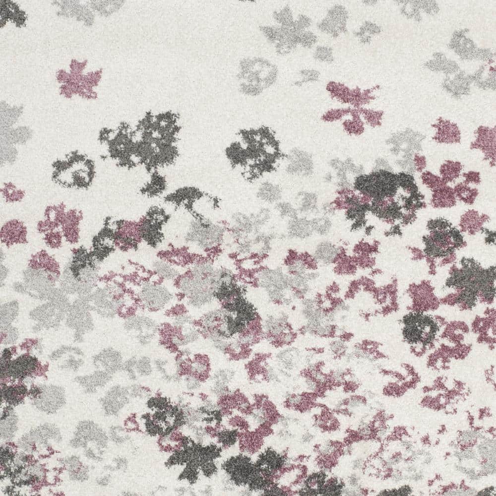 Ivory & Purple Floral Square Easy-Care Synthetic Rug - 8' x 8'