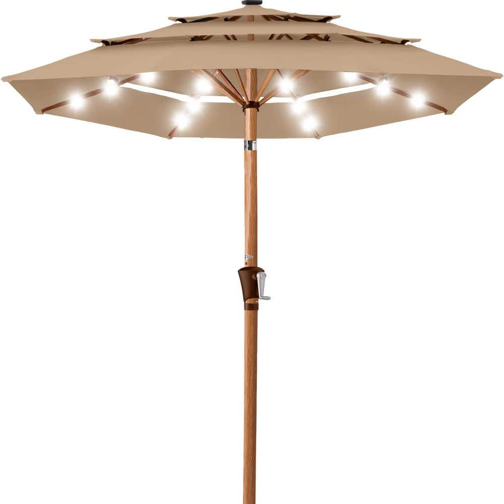10 ft. Steel Market Solar Tilt Patio Umbrella in Tan
