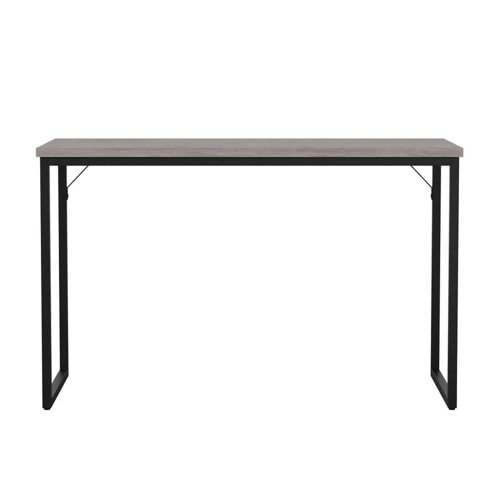 Gray Wood Grain Parsons Desk with Oil Rubbed Bronze Frame