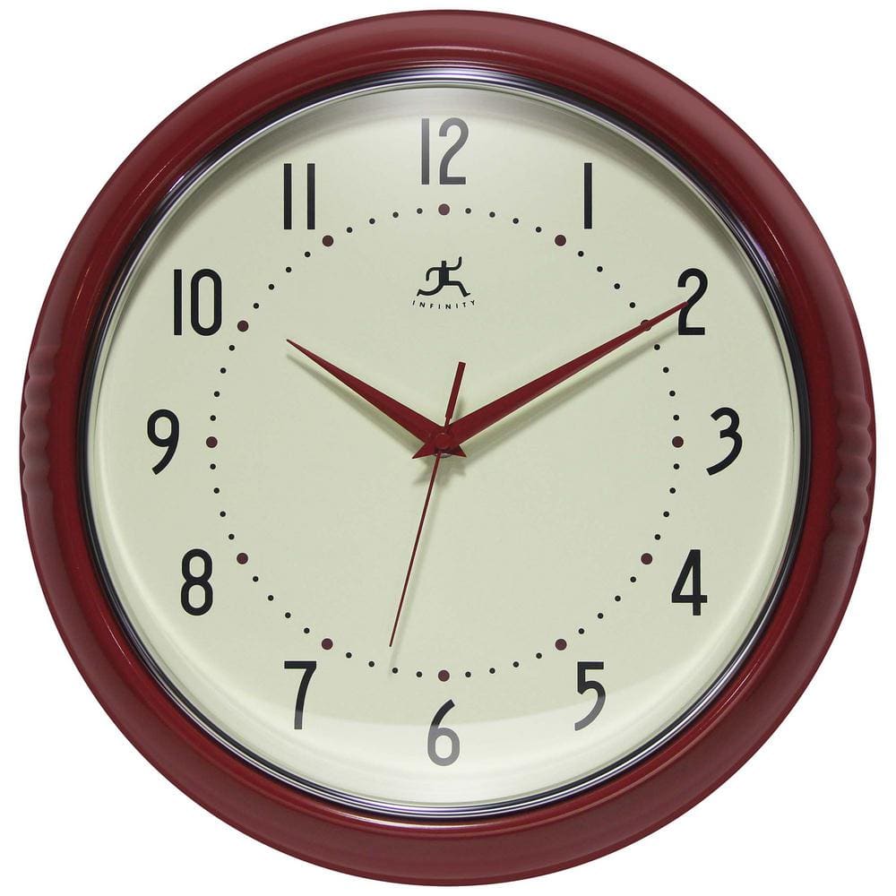 Infinity Instruments Retro Round Red Aluminum Wall Clock, 15 in ...