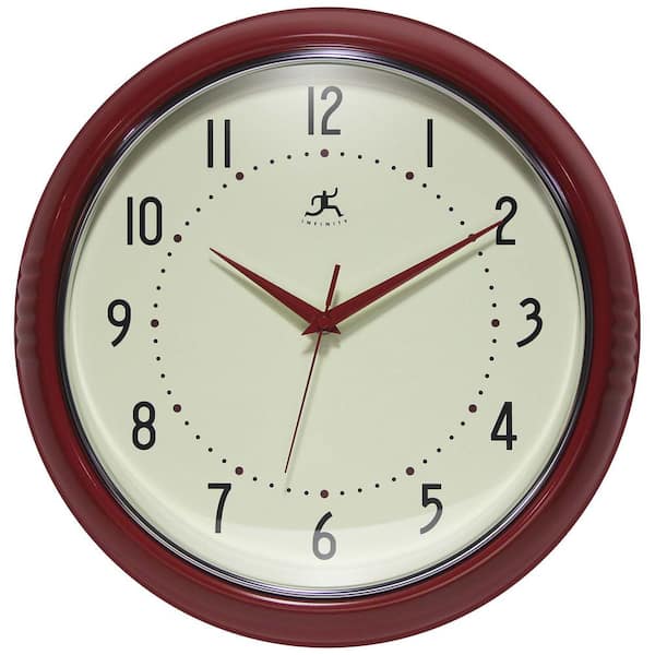 Retro Round Red Aluminum Wall Clock, 15 in.