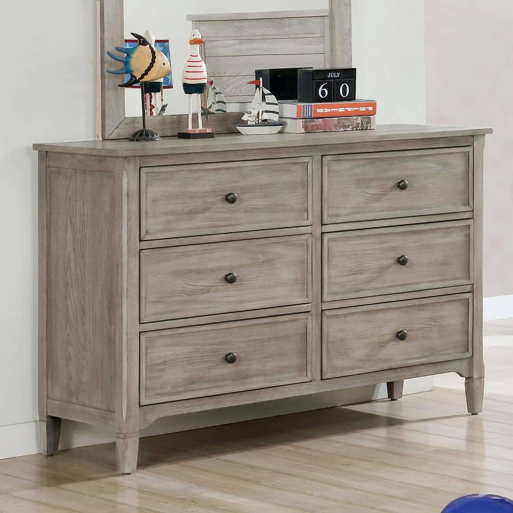 Furniture of America Memora Adult Transitional 6-Drawer Dresser, Wire-Brushed Warm Gray