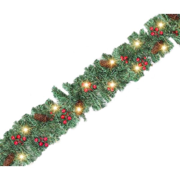 Unbranded 9 ft. Artificial Christmas Garland, Crestwood Spruce, Decorated with Pine Cones, Berry Clusters, Plug In