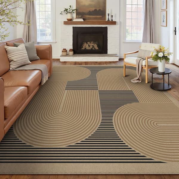 Starmoon Linen-Look 8 ft. x 10 ft. Brown/Black Geometric Area Rug