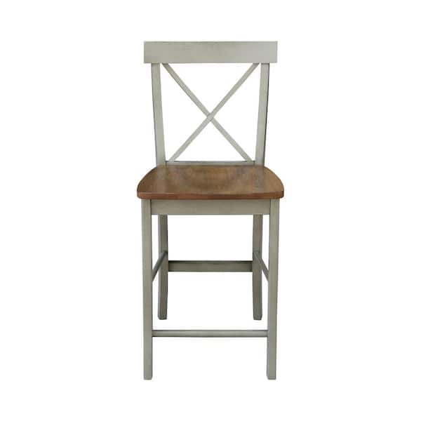 International Concepts 24 in. H Alexa Hickory /Stone X Back Counter Stool