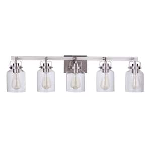 Foxwood 36.88 in. 5-Light Brushed Polished Nickel Finish Vanity Light with Clear Glass