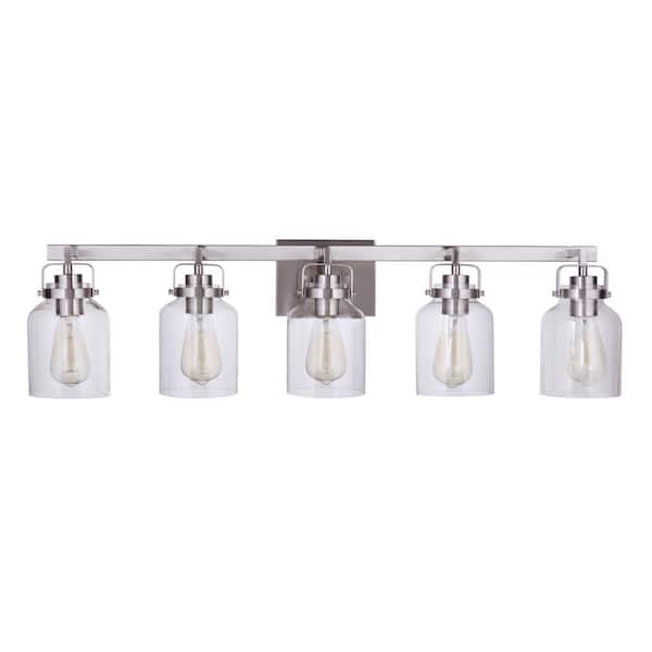 CRAFTMADE Foxwood 36.88 in. 5-Light Brushed Polished Nickel Finish Vanity Light with Clear Glass
