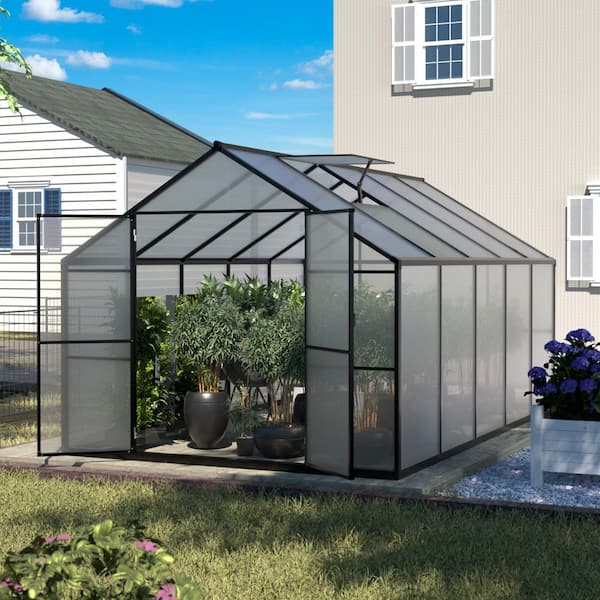 8 ft. W x 10 ft. D Polycarbonate Walk-in Greenhouse for Outdoors with Adjustable Roof Vent, Gray