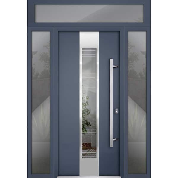 VDOMDOORS 60 in. x 96 in. Left-Hand/Inswing 3 Sidelight Clear Glass Gray Graphite Steel Prehung Front Door with Hardware