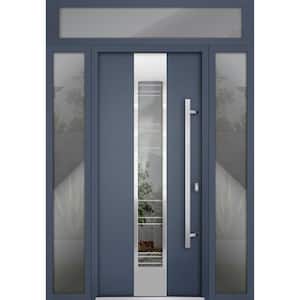 64 in. x 96 in. Left-Hand/Inswing 3 Sidelight Clear Glass Gray Graphite Steel Prehung Front Door with Hardware