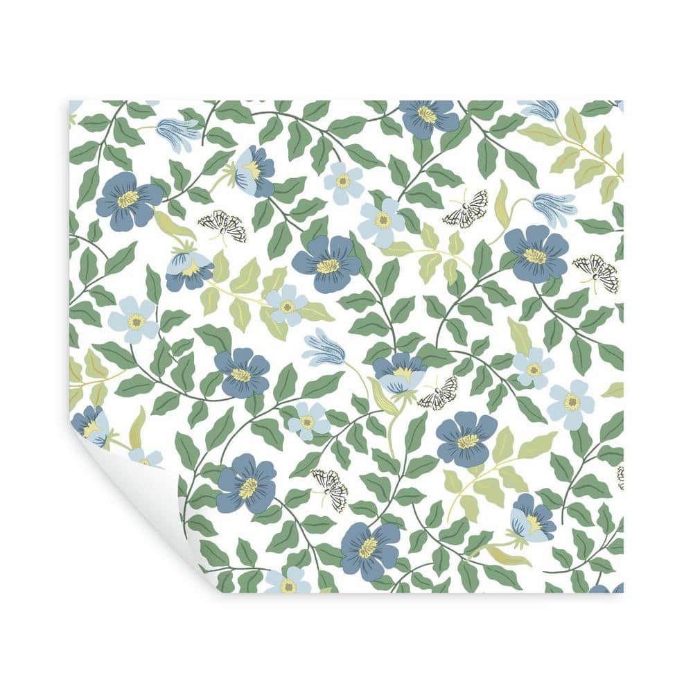 Primrose Blue and Off-White Floral Peel and Stick Wallpaper