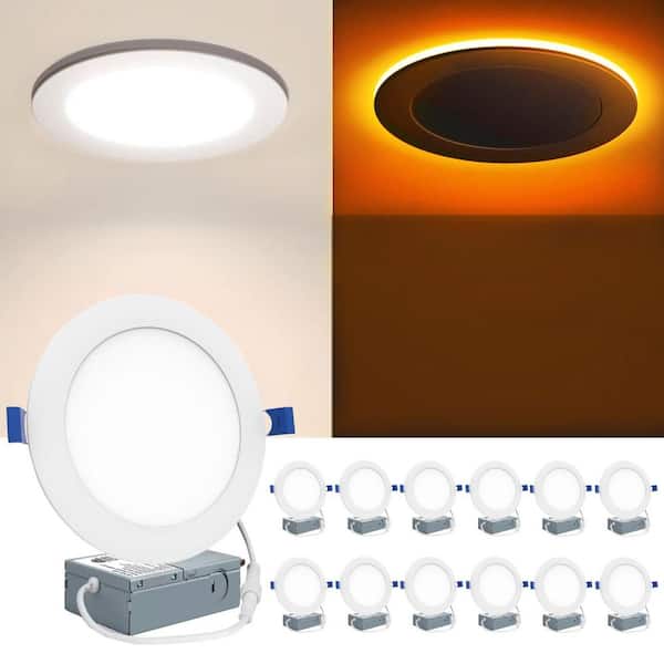 6 in. Canless Integrated LED Recessed Ceiling Light Trim with Night Light 1050 Lumens Adjustable CCT Dimmable 12-Pieces