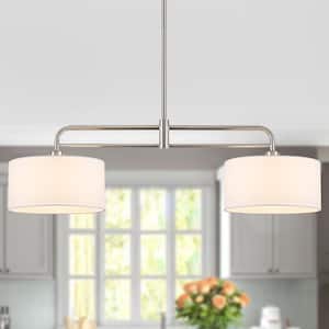 2-Light 39.37 in. Nickel Modern Linear Kitchen Island Pendant With Fabric Drum Shade