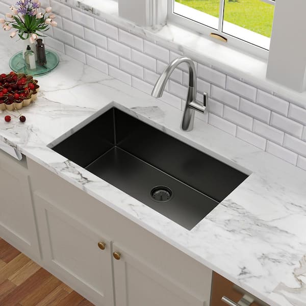 Kichae 33 in. Undermount Single Bowl 18 Gauge Gunmetal Black
