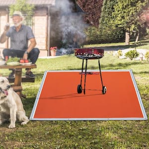 Square Fire Pit Mat 67 in. x 60 in. Fireproof Mat 1022°F with 10 Grommets and 6 Silver Hooks, Red