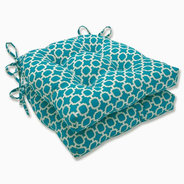 Pillow Perfect 16 in. x 15.5 in. Outdoor Dining Chair Cushion in Green/White (Set of 2)