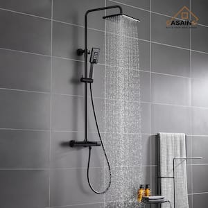 3-Spray Patterns 11.4 x 7.5 in. Tub Wall Mount Dual Shower Heads Thermostatic Shower Faucet in Matte Black