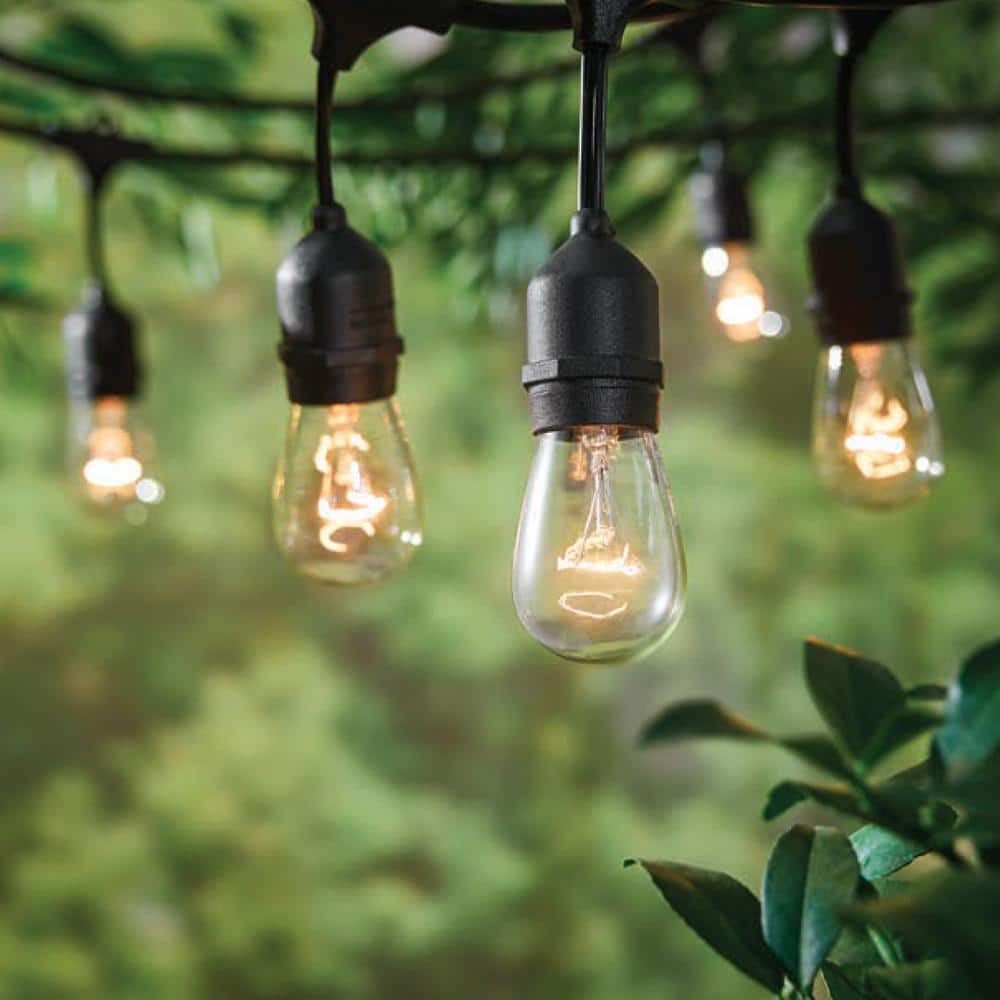 Hampton Bay - Outdoor 24 ft., Plug-In 12 Socket Incandescent S14 Edison Bulb String Light