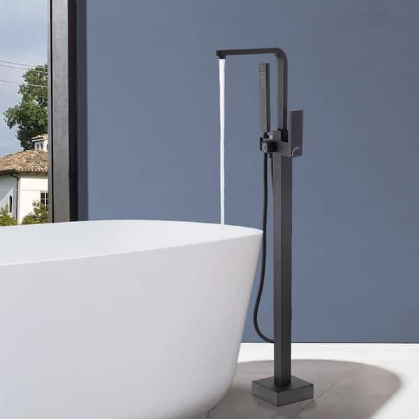 Single-Handle Freestanding Tub Faucet with Hand Shower Floor Mount in Matte Black