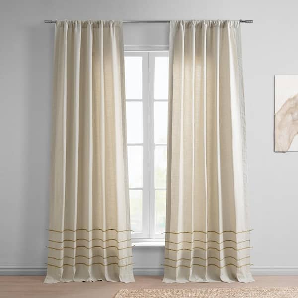 Exclusive Fabrics & Furnishings Millstone Beige Modern Hampton Textured Cotton 50 in. W x 96 in. L Rod Pocket Light Filtering Curtain (Single Panel)