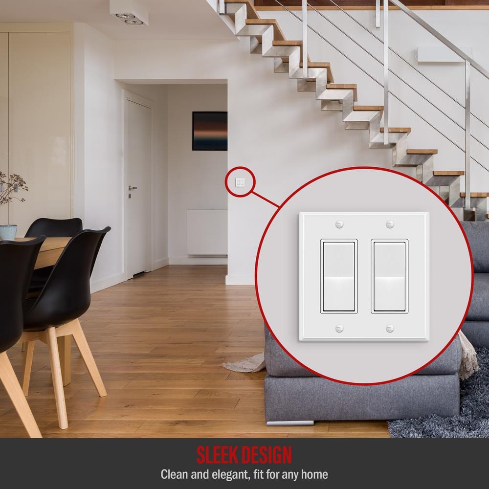 White Gloss 2-Gang Metal Decorator/Rocker Wall Plate Set