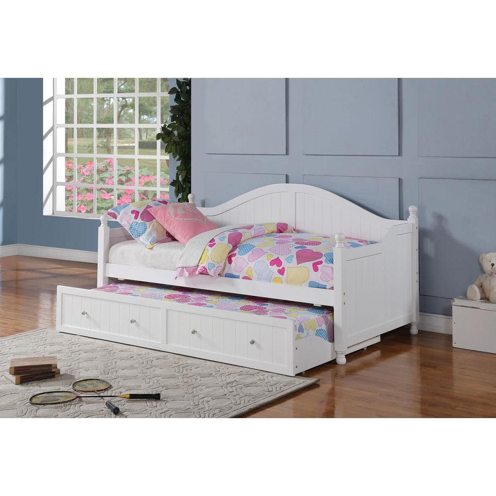White Twin Wood Daybed with Trundle and Slats