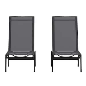 Brazos Black Weather Resistant Steel Outdoor Chaise Lounge Chairs in Black (Set of 2)